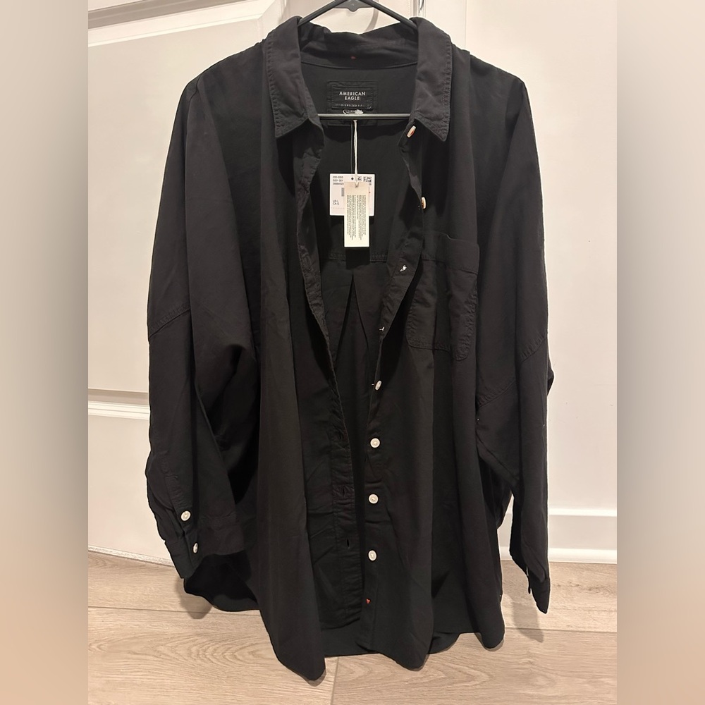 Oversized Black Button Up American Eagle
